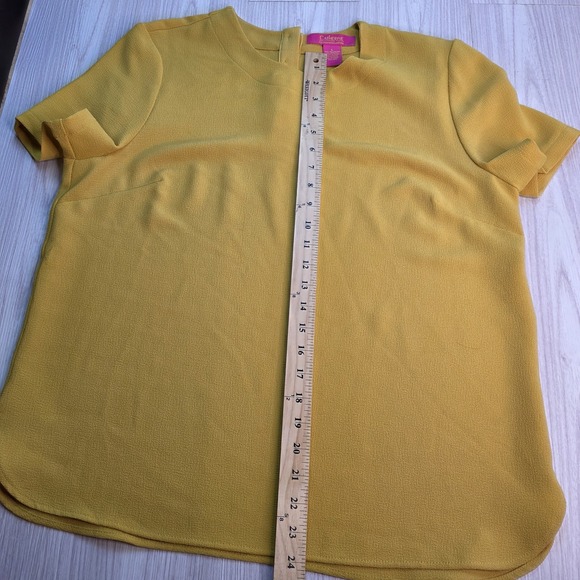 Catherine Malandrino Gold Yellow Blouse Short Sleeve Round Neck Top Size Large - Picture 9 of 9